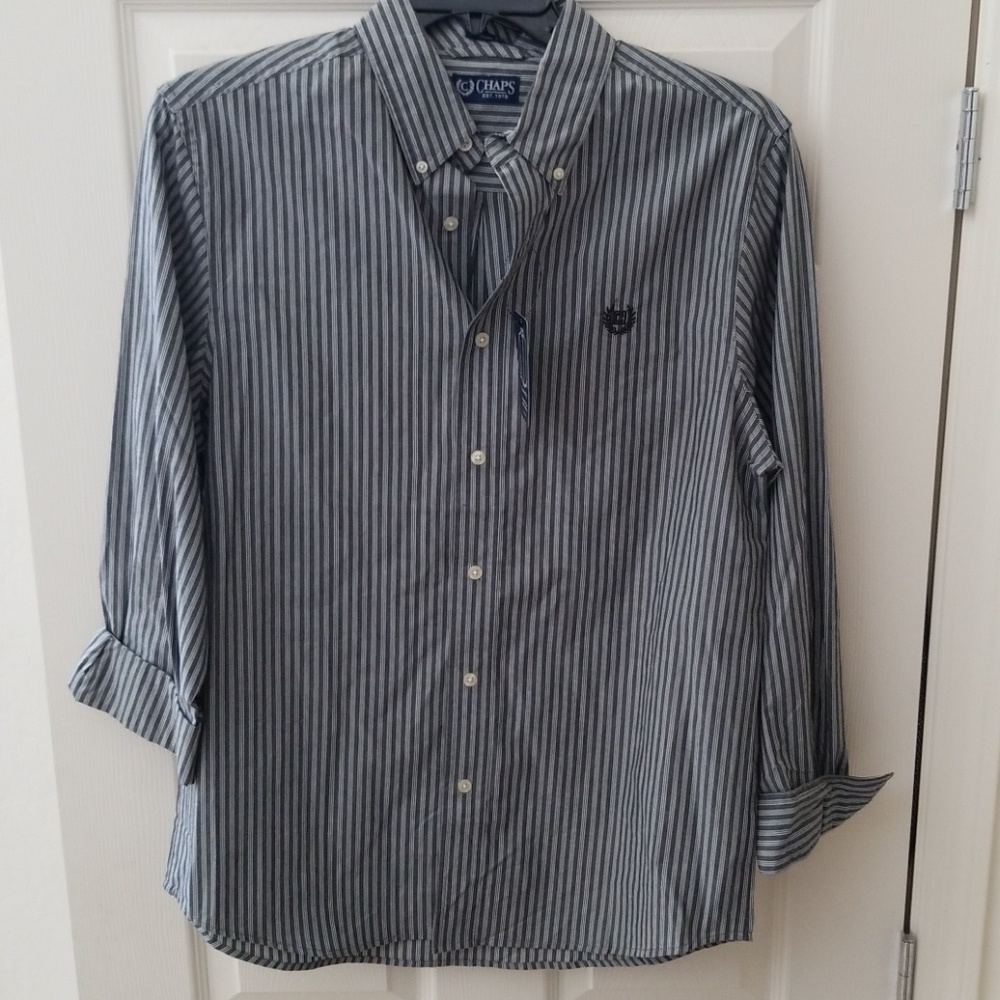 Chaps Custom Fit Striped Oxford Dress Shirt Medium